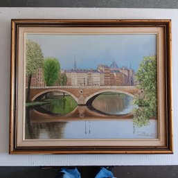 Vintage Fine Painting 'Le Pont Louis-Philippe' On Canvas,