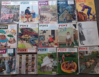 Lot Of 15 Full Saturday Evening Post Magazines W/ Classic Advertisements, Articles, Clip Art