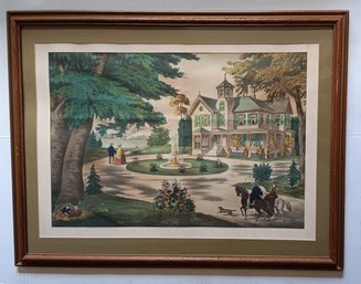 Antique 19 Century Hand Color Lithograph, Probably Currier & Ives, 20x 26'
