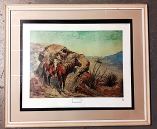 Rockwell Museum 1974 Print:  'Apache Ambush', Frederic Remington,  Large Framed 38.5 By 32.5'