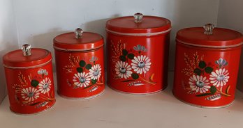 Vintage Ransburg 4 Piece Cannister Set, Hand-Painted, Bright Orange, Nice