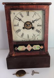 Antique Mantle Clock With Key & Pendulum