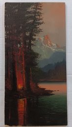 Northwest Painting On Panel, 'Campfire At Sunset', Mary Catherine Garrison 16x 8 1/4'