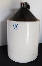 Antique 5 Gallon Jug, 'Heart ' Decorated, VG Condition