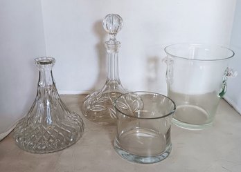 Vintage Glass Lot Including: Captain's Decanters, Ice Bucket, Champagne Bucket