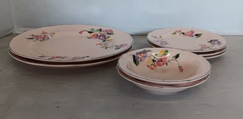 Antique Dishes, TST, Taylor Smith Taylor, Pastel Pink W/ Floral Designs, Platinum Trimmed