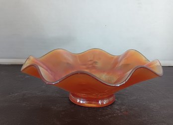 Vintage Small Carnival Glass Bowl, Marigold W/ Daisies & Rim Flake