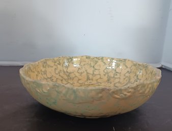 Vintage Yellow Ware Bowl,  7' Stoneware Bowl, Spongeware Scalloped W/ Side Hairline