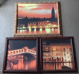 Set Of 3 Venice Italy Views At Night, Rialto Bridge, Grand Canal