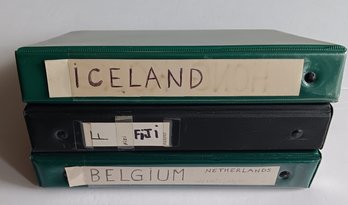 3 Stamp Albums: Iceland, Fiji, Belgium