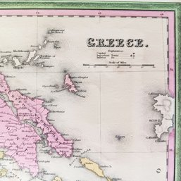 Antique 1846 GREECE Map By H.L.Tanner, 150 YO Map With Hand Coloring, Size 14x 17.5'