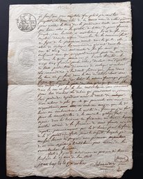 Early 1800s French Document, Ink Seal - Embossed Seal - Watermark - Signed, Napoleon Era, 1st Of 2 In Auction