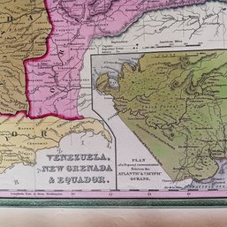 Antique 1846 Rare Original Map By H.L.Tanner, Venezuela & Equedor, 14x 17.5', 150 YO Map With Hand Coloring