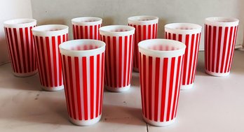 9 Vintage Hazel Atlas Glasses Candy Stripe White & Red Tumblers