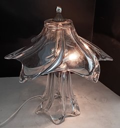 Vannes Le Chatel French Free-form Crystal Table Lamp, No Chips, No Cracks, 19' High, 17' Wide