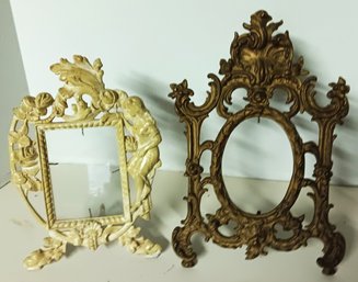 Antique Metal Mirror/ Picture Frames, 1 With Art Nouveau Woman, Circa 1900