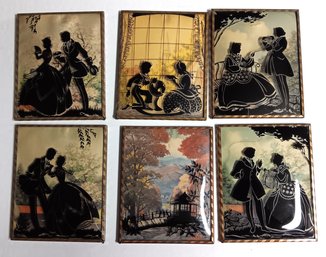 Vintage Silhouettes On Glass Victorian Set Of 6, Size - 5x 4 Inch