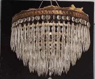 Vintage 1950s Multi-tiered, 5-Rows, Crystal Chandelier, 12' Diameter, Working