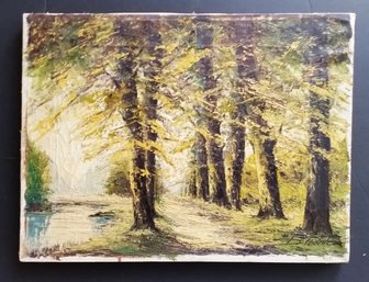 Landscape Painting On Canvas, Artist Signed. Craquelure Surface, 12 By 16 Inch