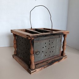 Antique 1850s Primitive Pierced Tin Coal Warmer