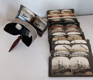 1901 Vintage U&U Sun Sculpture STEREOSCOPE Stereo Slide View Master. With 29 Stereo Cards, Mostly WW1