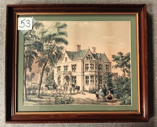 Antique Hand Color Lithograph, Country Homestead, Currier & Ives Style, 13 By 16'