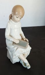 Vintage Nao Lladro School Girl Doing ABC On Slate, No. 117, Valencia, Spain