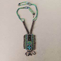 Native American Beaded Necklace, Hand Made 15 Inch Total Length