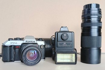 Konica FT-1 Camera Lot With  Tokina 260mm, Samigon 28mm