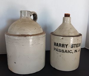 Pair Of Antique Stoneware Jugs, Harry Stein Passaic Advertising Jug & Another