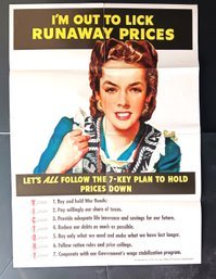 Original US Gov Poster, WW2, I'm Out To Lick Runaway Prices