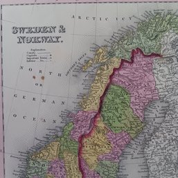 Antique 1846 Rare Original Map By H.L.Tanner, Sweden & Norway, 14x 17.5'