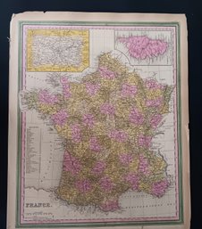 Antique 1846 Rare Original Map By H.L.Tanner, France, 14x 17.5'