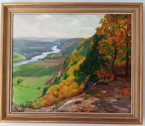 John Newton Howitt, Milford PA View: Delaware River, Tocks Island, Oil On Canvas,  Frame 27x 23