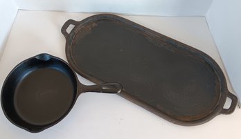 Cast Iron #5 Skillet (8 Inch Size) And Unmarked Cast Iron Griddle