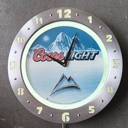 Coors Light Beer 2005 Illuminated Wall Clock, Working Condition, 16' Diameter