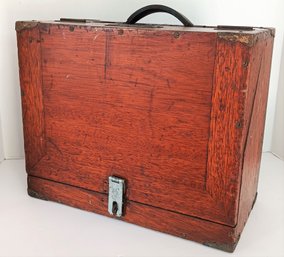 Antique 1900 Oak Case Storage Box, 12x 7 Inch, 15 Inch Tall