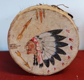 Vintage American Indian Souvenir Drum, 13' Diameter, Some Damage