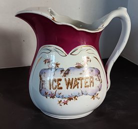 Antique Ice Water Porcelain Pitcher, Circa 1900, Large Gallon Size