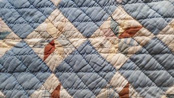 Vintage Summer Quilt, Homemade Blue & White 8-Point Star Quilt, 78x 65 Inch