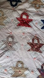 Vintage Quilt, Homemade Basket Pattern Quilt, 75x 68 Inch