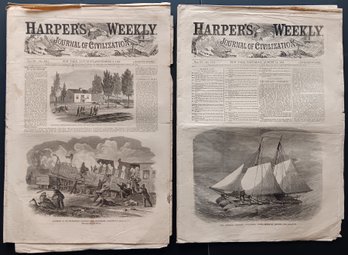 Antique 'Harper's Weekly' 2 Civil War Era Newspapers Human Interest, Current Events