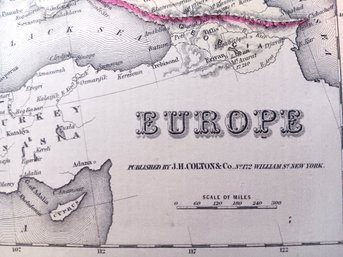 Antique 1855 Original Map 'Europe' J.H. Colton 17x 14 Inch