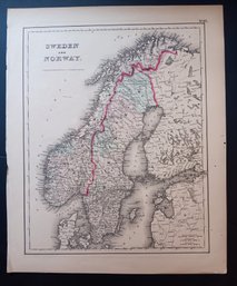 Antique 1855 Original Map 'sweden, Norway' J.H. Colton 17x 14 Inch