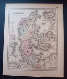 Antique 1855 Original Map 'denmark' J.H. Colton 17x 14 Inch