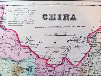 Antique 1855 Original Map 'china' J.H. Colton 17x 14 Inch