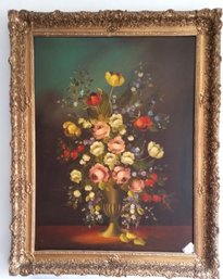 Vintage 20th Century Large Painting, Signed Ruggeri, Vase W/ Flowers  Frame - 38 By 48 Inch