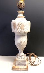 Antique White And Grey Alabaster Marble Table Lamp, 18'