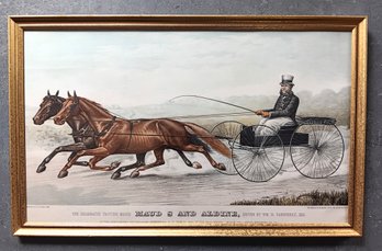 1884 Litho ED Slater The Celebrated Trotting Mares Driven Mr Vanderbilt, Very Curier & Ives-ish, Frame 20x 32'