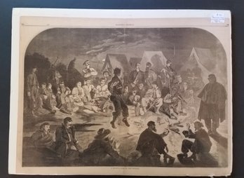 Antique Civil War Publication 'Bivouac Fire' Winslow Homer From Harpers Weekly , Signed